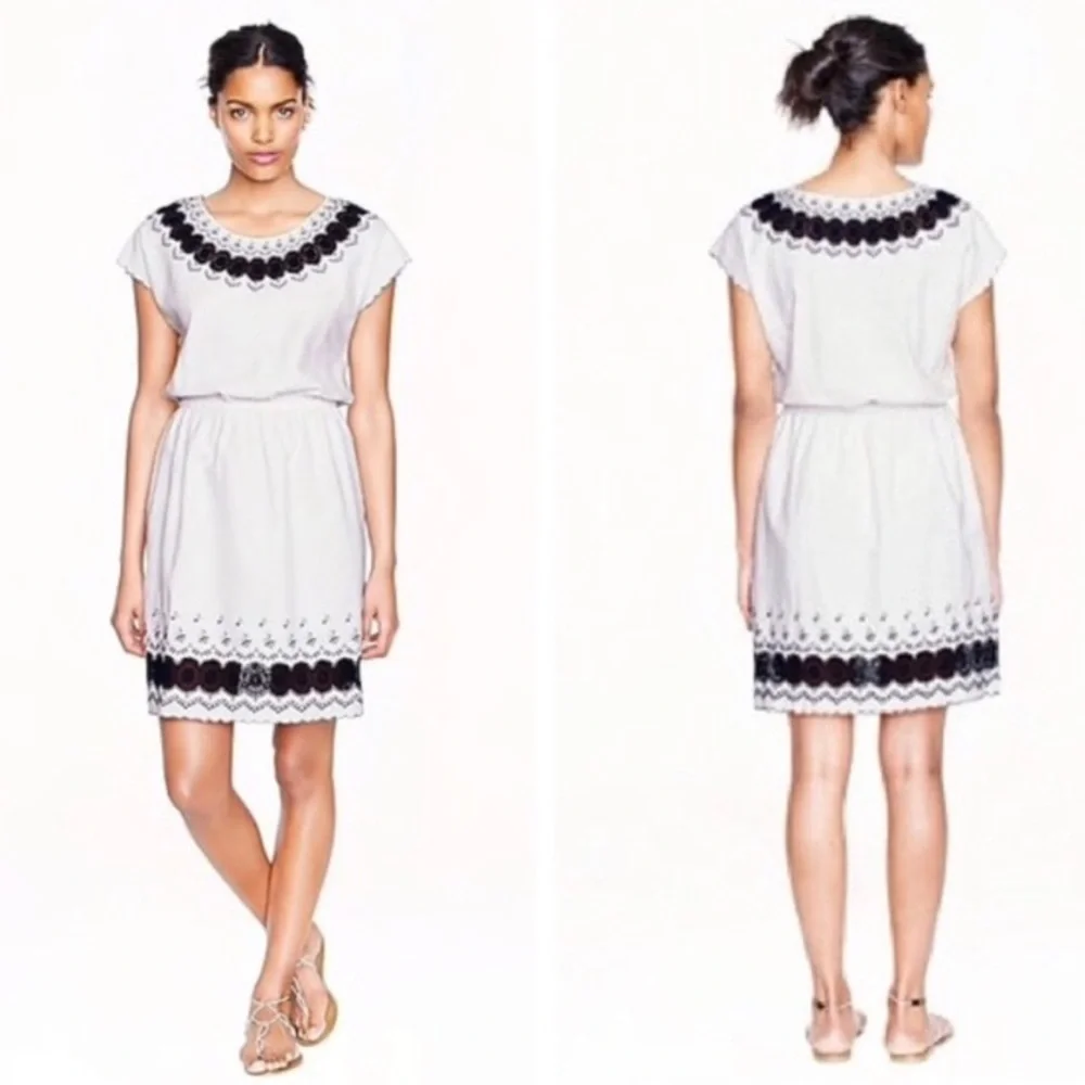 J.Crew Linen Embroidered Scalloped hem Dress EUC 0